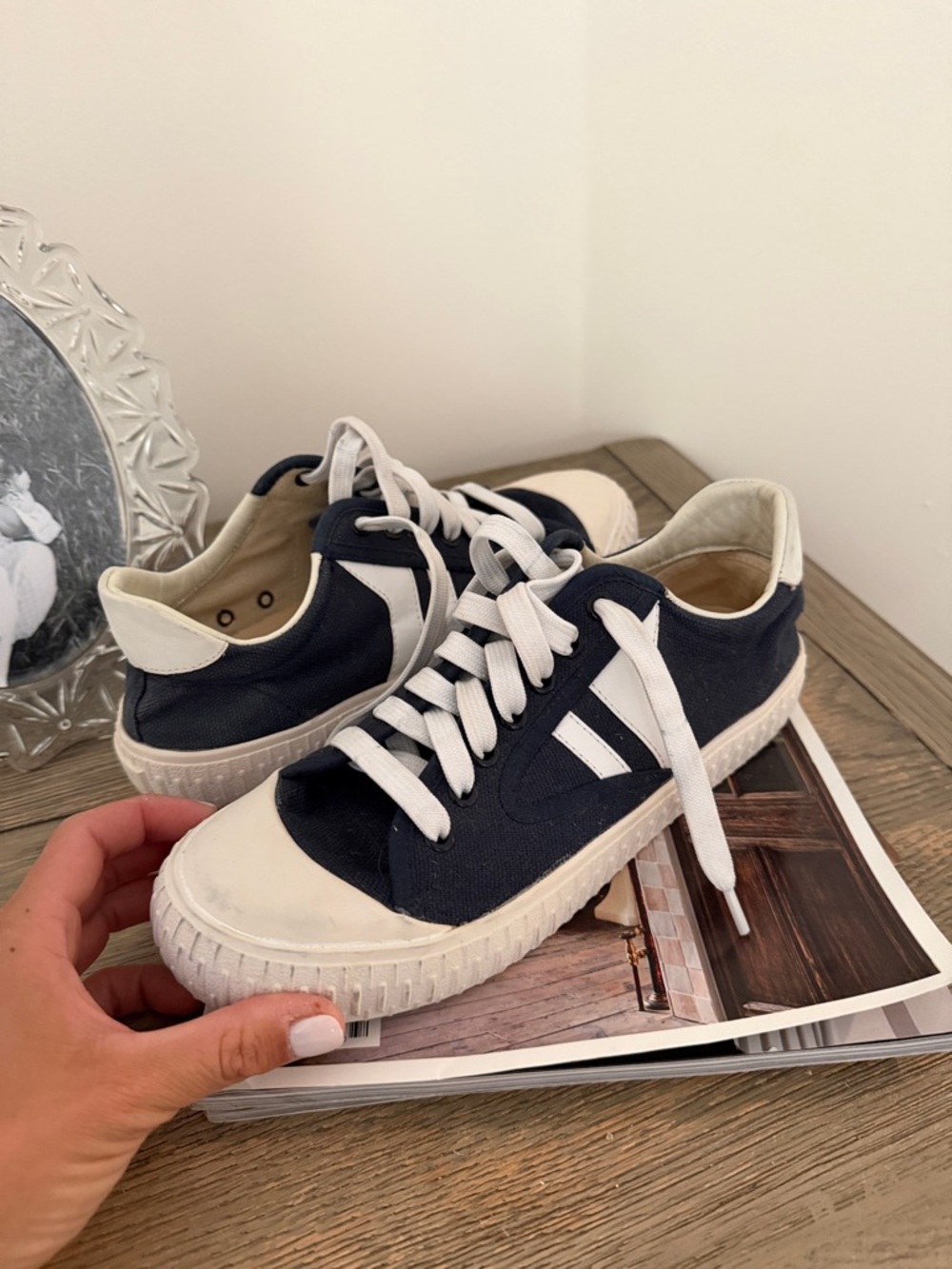 Celine navy and white canvas sneakers